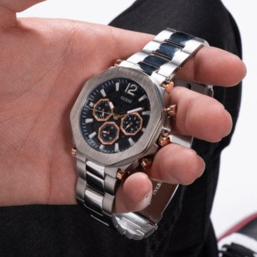 Guess Edge Chronograph Black Dial Silver Steel Strap Watch For Men - GW0539G1 Buy Now By Guess