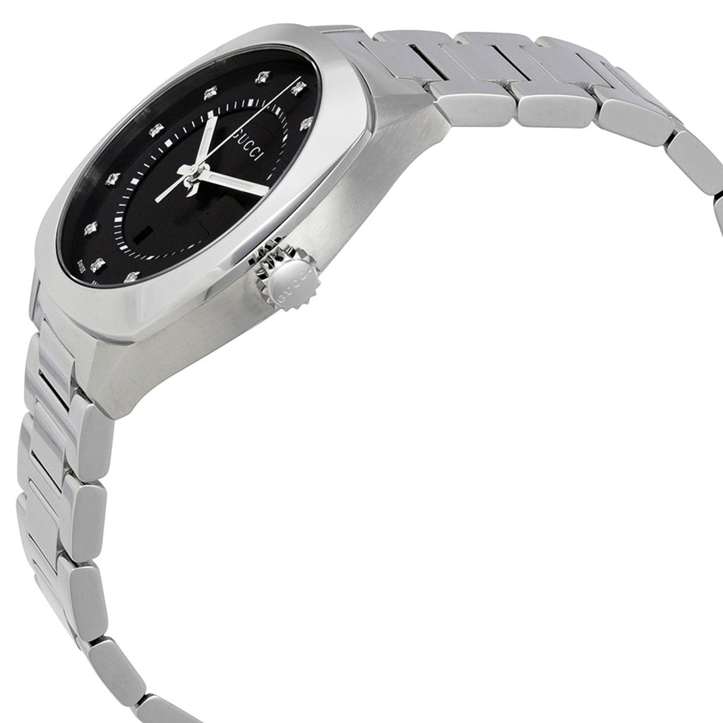 Gucci GG2570 Diamonds Black Dial Silver Steel Strap Watch For Women - YA142404 Buy Now By Gucci