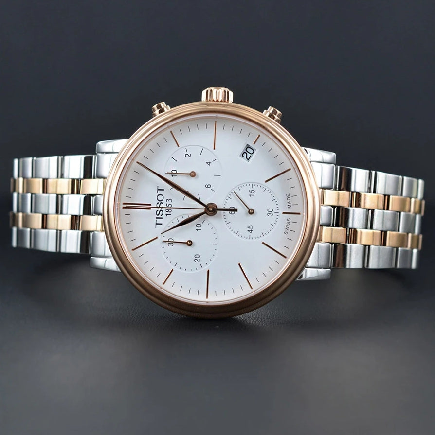 Tissot Carson Premium Chronograph White Dial Two Tone Steel Strap Watch For Men - T122.417.22.011.00 Buy Now By Tissot
