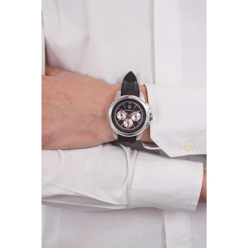 Maserati SFIDA Chronograph Black Silver Dial Black Rubber Strap Watch For Men - R8851123001 Buy Now By Maserati