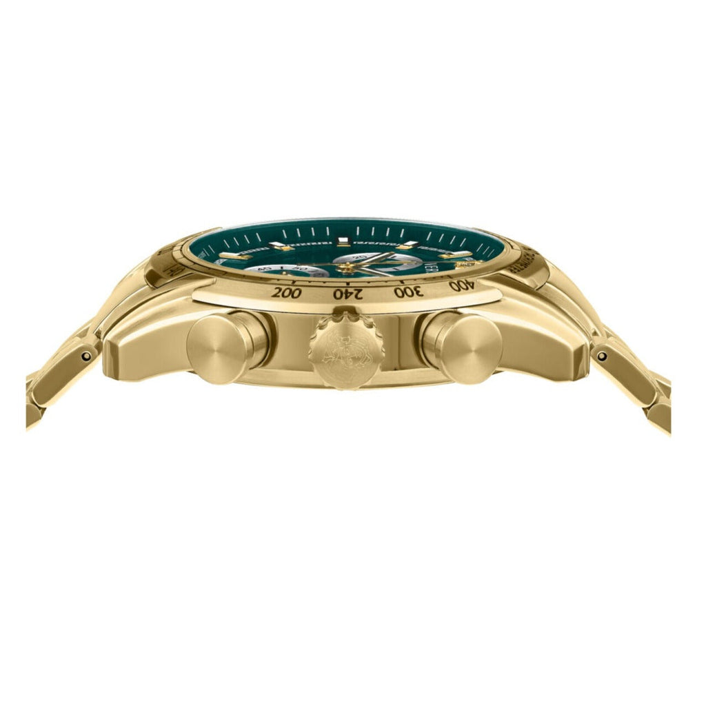 Versace V-Ray Chronograph Quartz Green Dial Gold Steel Strap Watch For Men - VE2I00621 Buy Now By Versace
