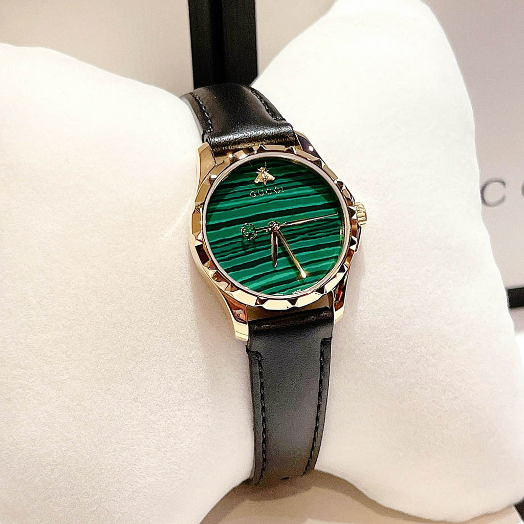 Gucci Le Marche Des Merveilles Quartz Green Dial Black Leather Strap Watch For Women - YA126463 Buy Now By Gucci