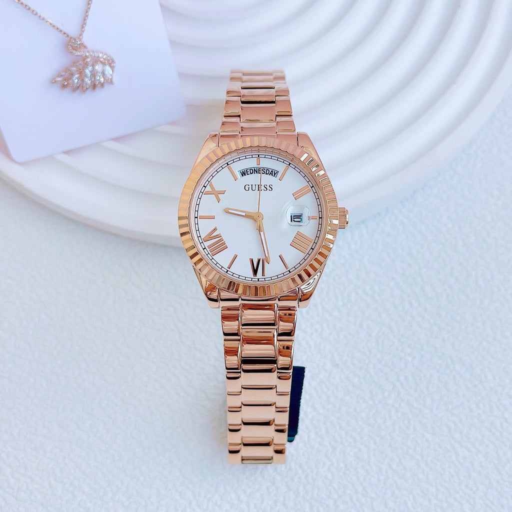 Guess Luna White Dial Rose Gold Steel Strap Watch for Women - GW0308L3 Buy Now By Guess