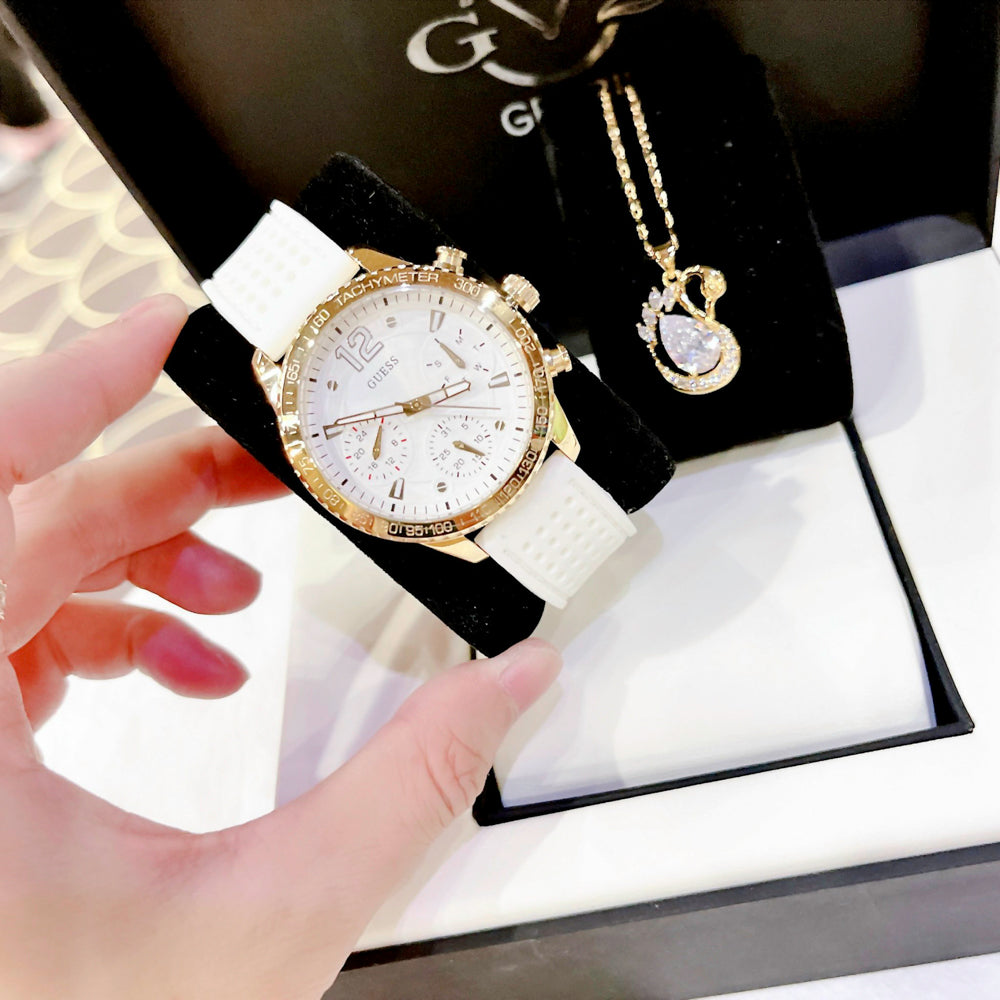 Guess Marina Multifunction White Dial White Rubber Strap Watch for Women - W1025L5 Buy Now By Guess