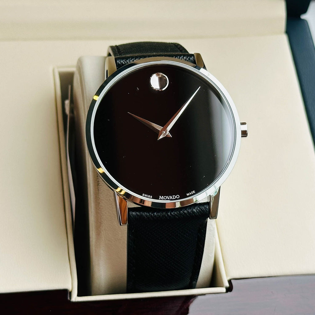 Movado Museum Classic Black Dial Black Leather Strap Watch for Men - 0607194 Buy Now By Movado