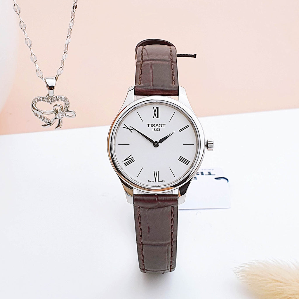 Tissot Tradition 5.5 Lady Silver Dial Brown Leather Strap Watch for Women - T063.009.16.018.00 Buy Now By Tissot
