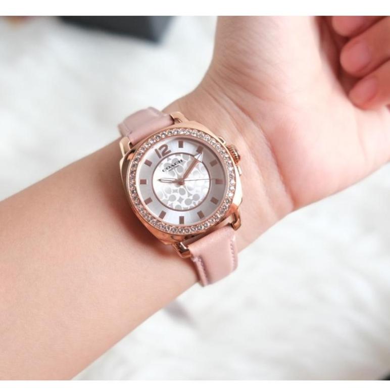 Coach Boyfriend Mother of Pearl White Dial Pink Leather Strap Watch for Women - 14503151 Buy Now By Coach