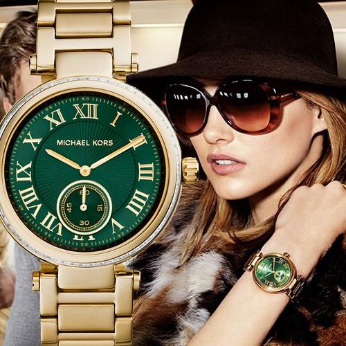 Michael Kors Skylar Green Dial Gold Steel Strap Watch for Women - MK6065 Buy Now By Michael Kors