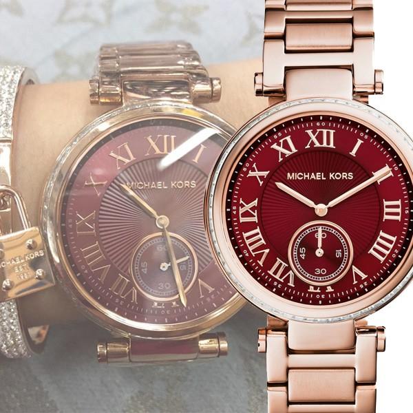Michael Kors Skylar Maroon Dial Rose Gold Steel Strap Watch for Women - MK6086 Buy Now By Michael Kors