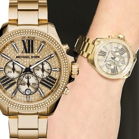 Michael Kors Wren Chronograph Crystal Pave Gold Dial Gold Steel Strap Watch for Women - MK6095 Buy Now By Michael Kors