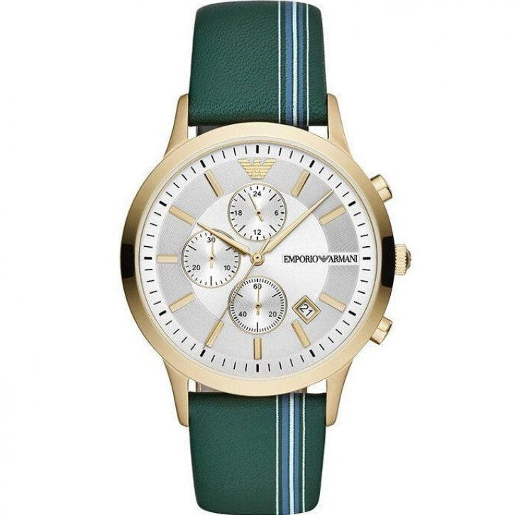 Emporio Armani Renato Chronograph Silver Dial Green Leather Strap Watch For Men - AR11233 Buy Now By Emporio Armani
