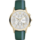 Emporio Armani Renato Chronograph Silver Dial Green Leather Strap Watch For Men - AR11233 Buy Now By Emporio Armani