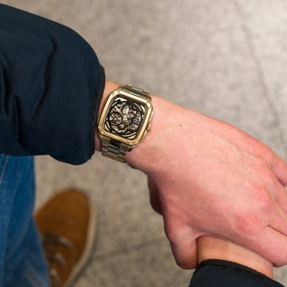 Fossil Inscription Automatic Skeleton Black Dial Gold Steel Strap Watch for Men - BQ2573 Buy Now By Fossil