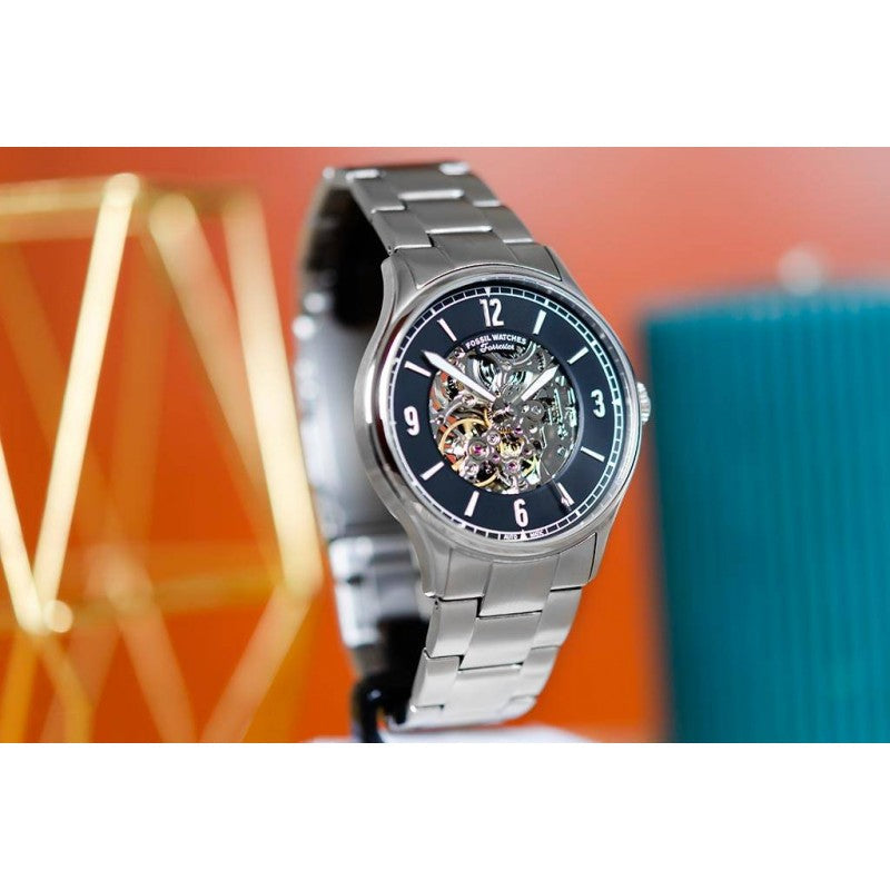 Fossil Forrester Automatic Skeleton Black Dial Silver Steel Strap Watch for Men - ME3180 Buy Now By Fossil