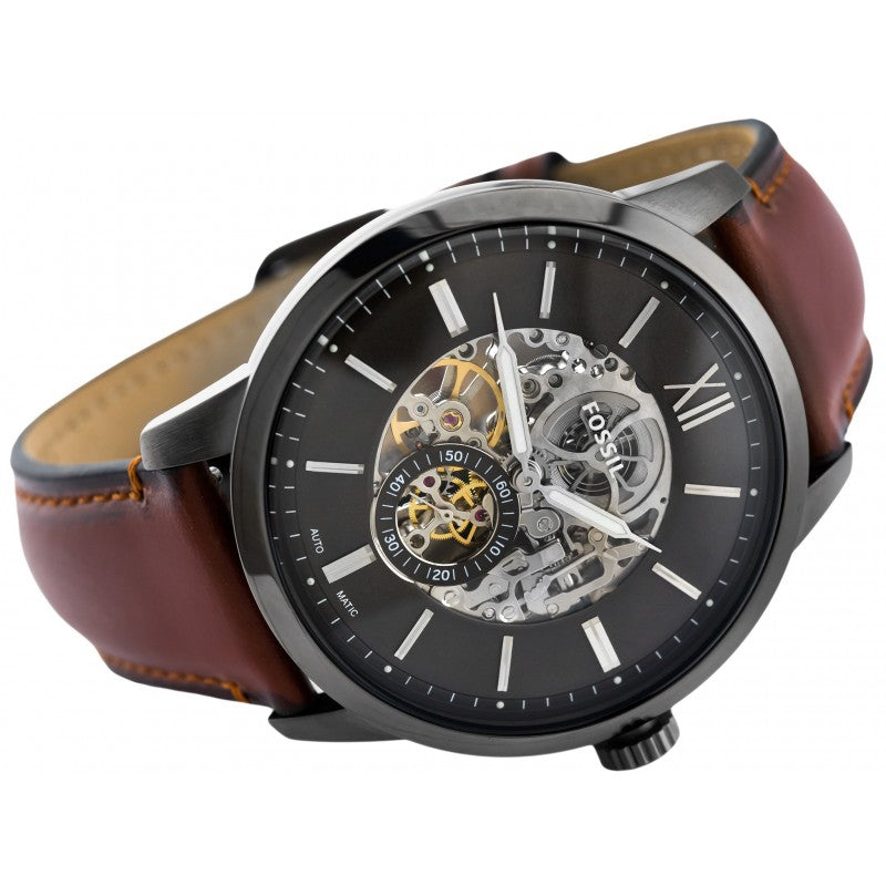 Fossil Townsman Automatic Skeleton Black Dial Brown Leather Strap Watch for Men - ME3181 Buy Now By Fossil