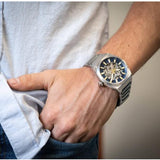 Fossil Everett Automatic Skeleton Blue Dial Silver Steel Strap Watch for Men - ME3220 Buy Now By Fossil