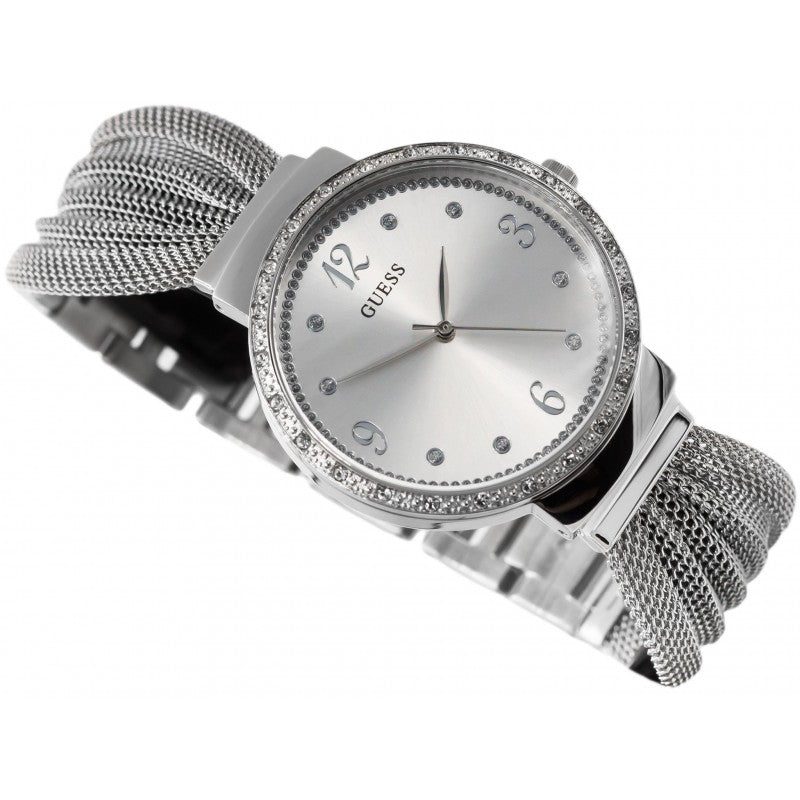 Guess Chiffon Silver Dial Silver Mesh Bracelet Watch For Women - W1083L1 Buy Now By Guess
