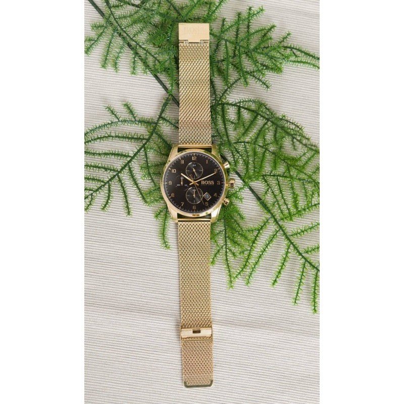 Hugo Boss Skymaster Black Dial Gold Mesh Bracelet Watch for Men - 1513838 Buy Now By Hugo Boss