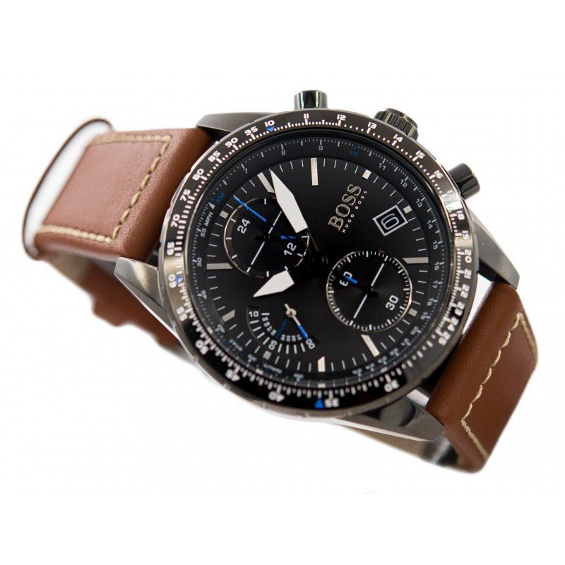 Hugo Boss Pilot Black Dial Brown Leather Strap Watch for Men - 1513851 Buy Now By Hugo Boss