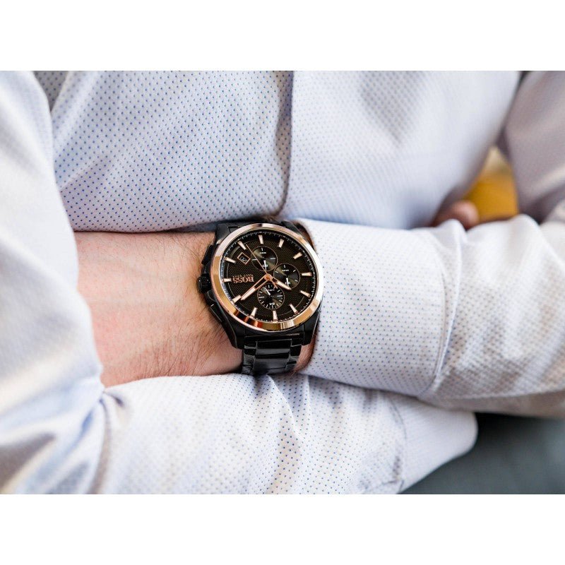 Hugo Boss Grandmaster Black Dial Black Steel Strap Watch for Men - 1513885 Buy Now By Hugo Boss