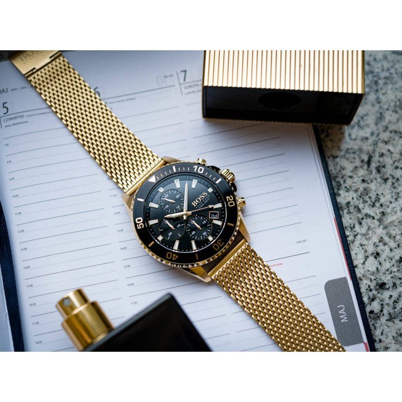 Hugo Boss Admiral Chronograph Black Dial Gold Mesh Bracelet Watch for Men - 1513906 Buy Now By Hugo Boss