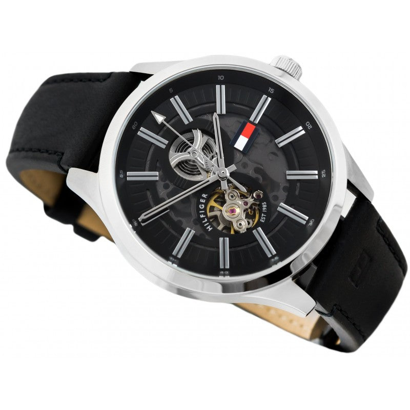 Tommy Hilfiger Spencer Skeleton Black Dial Black Leather Strap Watch for Men - 1791641 Buy Now By Tommy Hilfiger