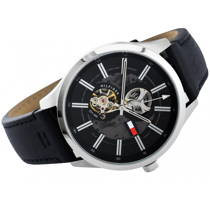 Tommy Hilfiger Spencer Skeleton Black Dial Black Leather Strap Watch for Men - 1791641 Buy Now By Tommy Hilfiger