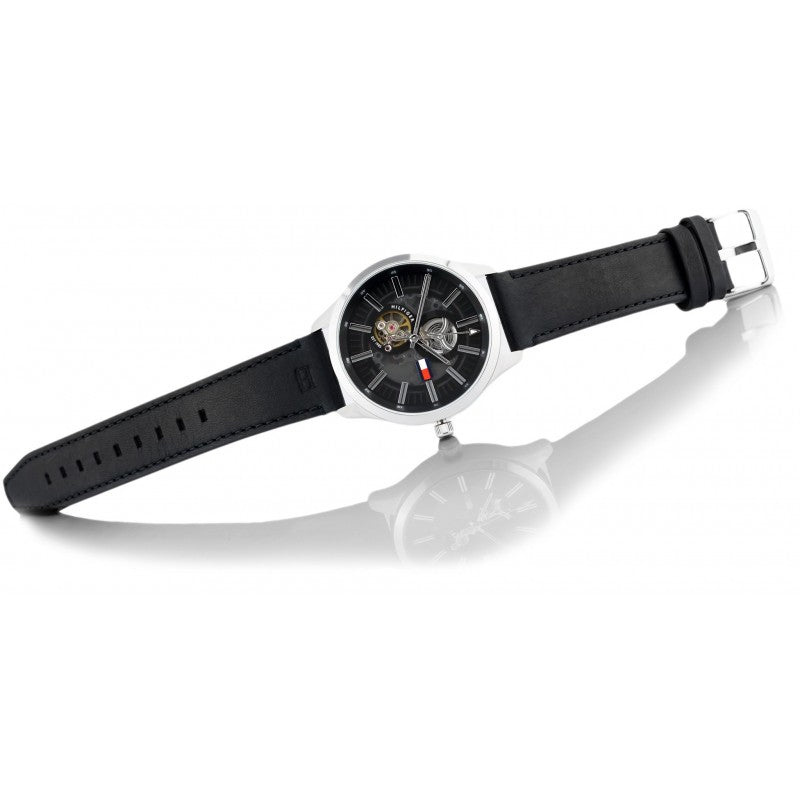Tommy Hilfiger Spencer Skeleton Black Dial Black Leather Strap Watch for Men - 1791641 Buy Now By Tommy Hilfiger