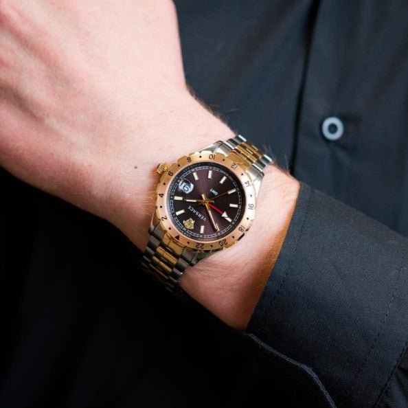 Versace Hellenyium GMT Black Dial Two Tone Steel Strap Watch for Men - V11040015 Buy Now By Versace
