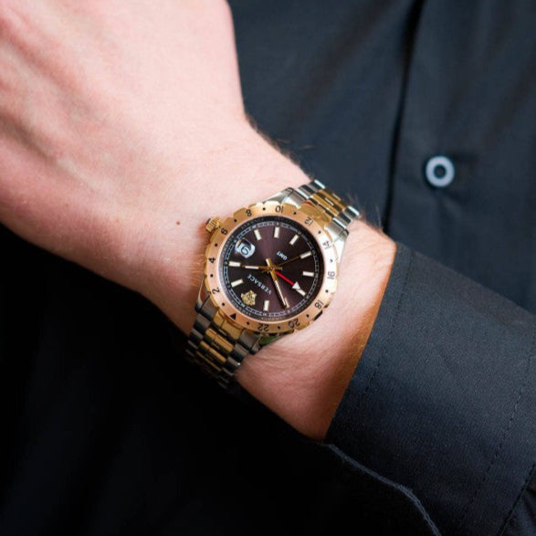 Versace Hellenyium Quartz Brown Dial Two Tone Steel Strap Watch For Men - V11040015 Buy Now By Versace
