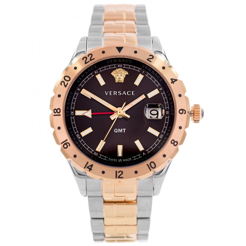 Versace Hellenyium GMT Black Dial Two Tone Steel Strap Watch for Men - V11040015 Buy Now By Versace