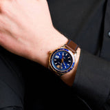 Versace Hellenyium GMT Blue Dial Brown Leather Strap Watch for Men - V11080017 Buy Now By Versace