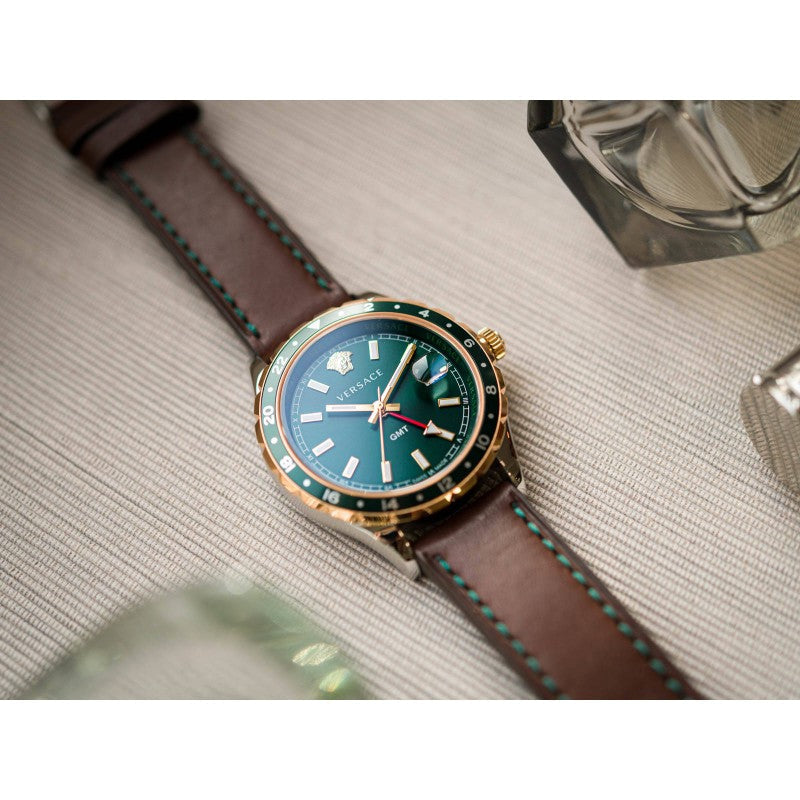 Versace Hellenyium Green Dial Brown Leather Strap Watch for Men - V11090017 Buy Now By Versace