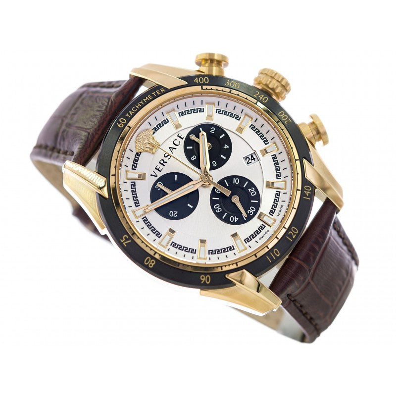 Versace V-Ray Chronograph Quartz White Dial Brown Leather Strap Watch For Men - VE2I00221 Buy Now By Versace