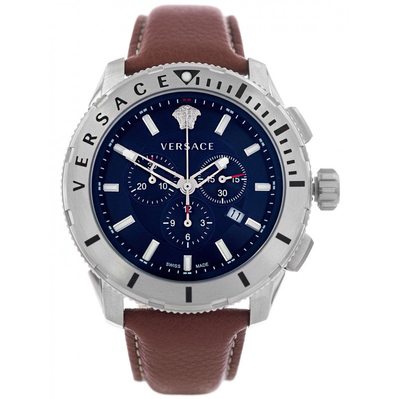 Versace Casual Chronograph Blue Dial Brown Leather Strap Watch for Men - VERG002-18 Buy Now By Versace