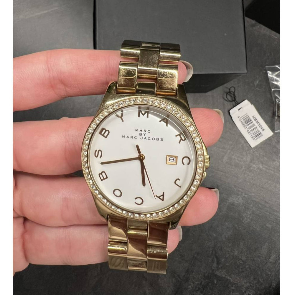 Marc Jacobs Henry Diamonds White Dial Gold Steel Strap Watch for Women - MBM3045 Buy Now By Marc Jacobs