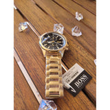 Hugo Boss Globetrotter Chronograph Black Dial Gold Steel Strap Watch for Men - 1513932 Buy Now By Hugo Boss