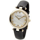 Gucci Diamantissima Quartz Mother of Pearl Dial Black Leather Strap Watch for Women - YA141404 Buy Now By Gucci