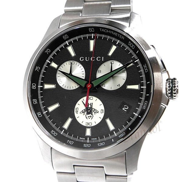 Gucci G-Timeless Chronograph Black Dial Silver Steel Strap Watch For Men - YA126267 Buy Now By Gucci