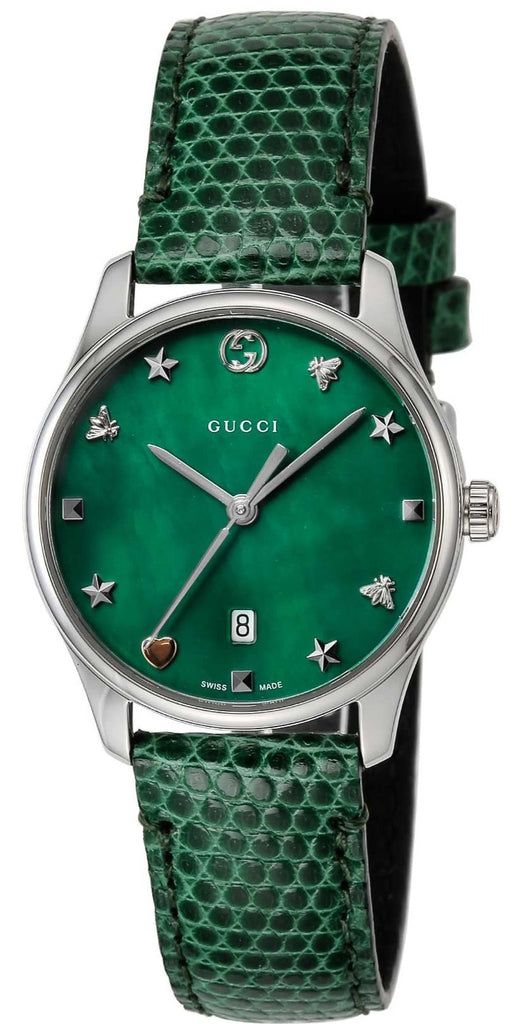Gucci G-Timeless Green Mother of Pearl Dial Green Leather Strap Watch For Women - YA126585 Buy Now By Gucci