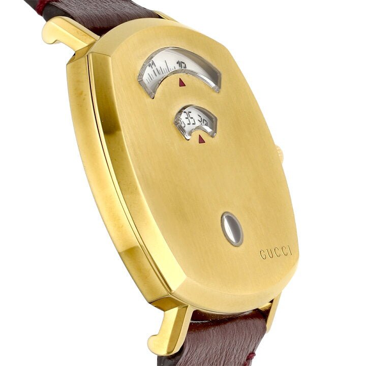 Gucci Grip Yellow Gold Dial Maroon Leather Strap Unisex Watch - YA157411 Buy Now By Gucci