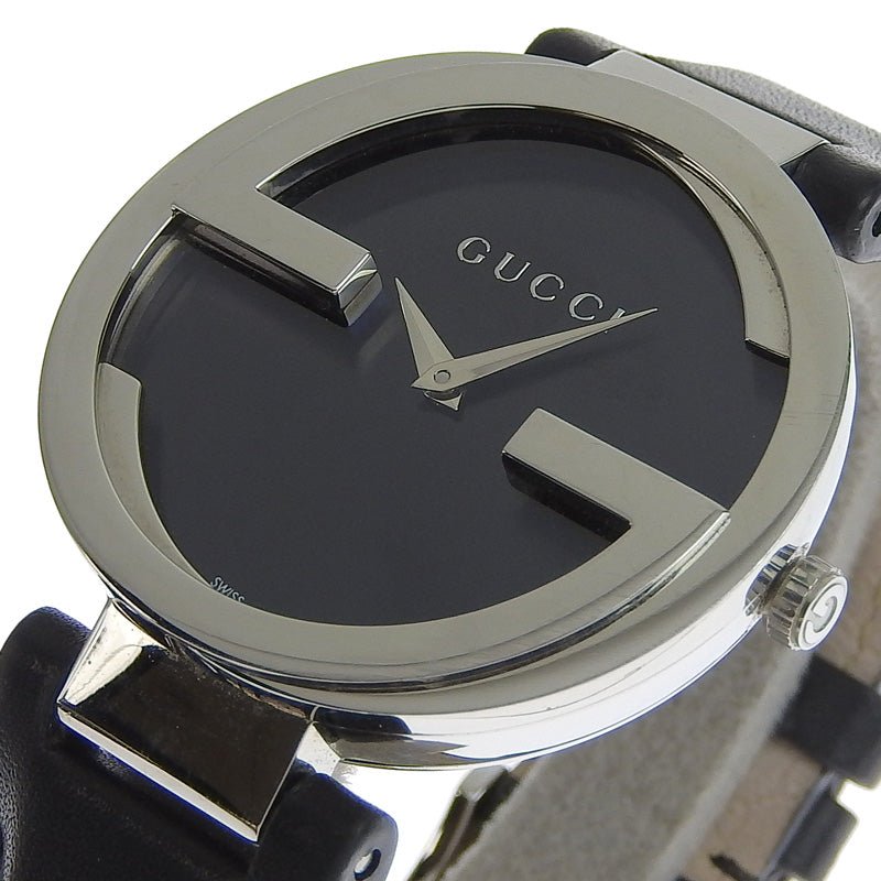 Gucci G Interlocking Black Dial Black Leather Strap Watch For Women - YA133301 Buy Now By Gucci