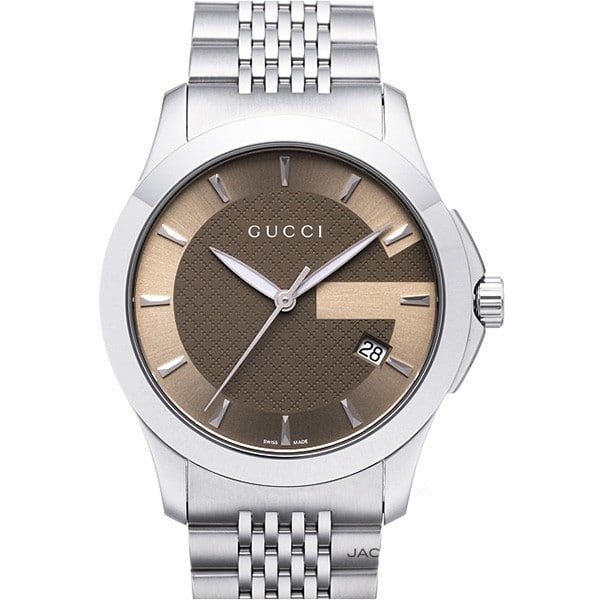 Gucci G Timeless Brown Dial Silver Steel Strap Watch For Men - YA126406 Buy Now By Gucci