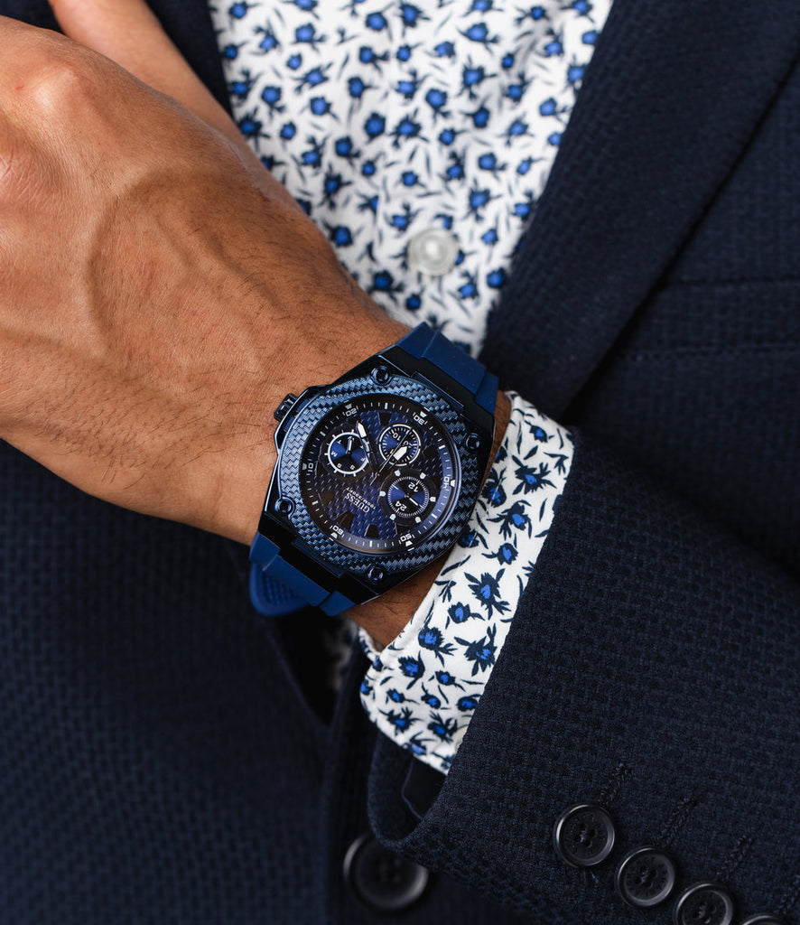 Guess Legacy Blue Dial Blue Rubber Strap Watch for Men - W1049G7 Buy Now By Guess