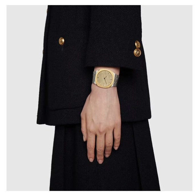 Gucci 25H Quartz Gold Dial Silver Steel Strap Watch for Women - YA163403 Buy Now By Gucci