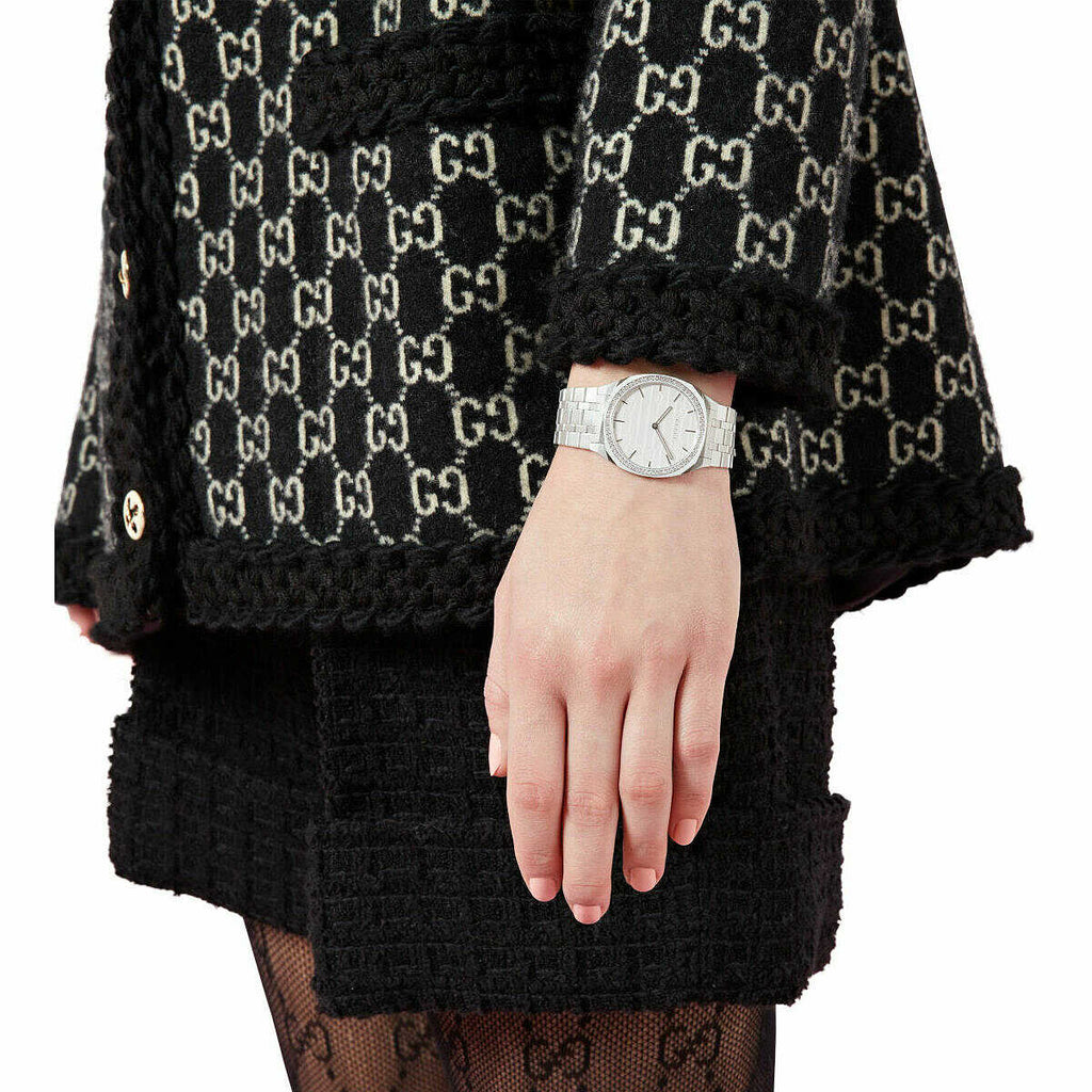 Gucci 25H Quartz Diamonds Silver Dial Silver Steel Strap Watch for Women - YA163401 Buy Now By Gucci