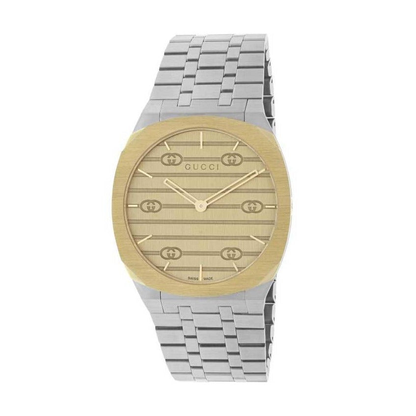 Gucci 25H Quartz Gold Dial Silver Steel Strap Watch for Women - YA163403 Buy Now By Gucci