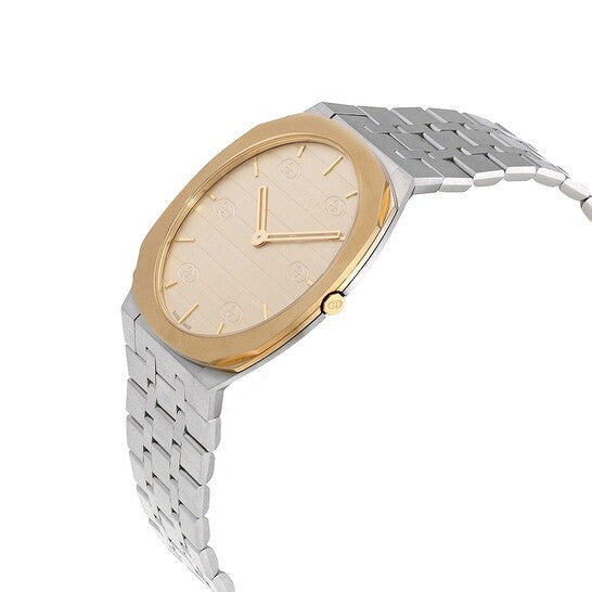 Gucci 25H Quartz Gold Dial Silver Steel Strap Watch for Men - YA163405 Buy Now By Gucci