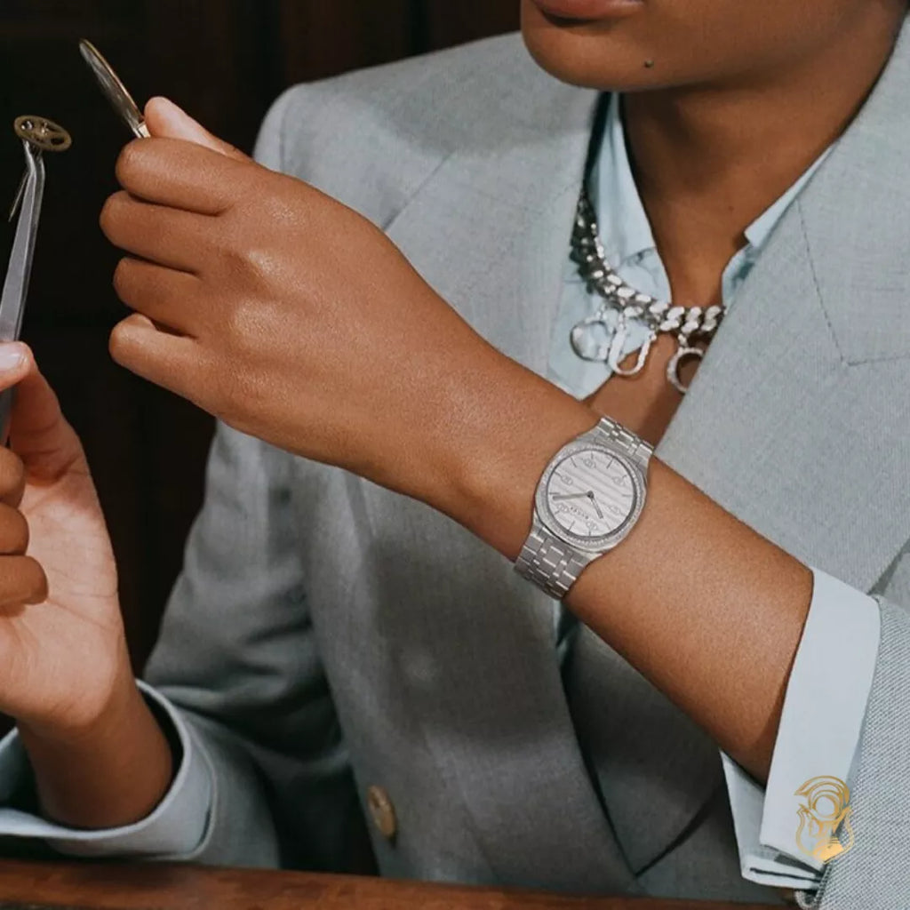 Gucci 25H Quartz Diamonds Silver Dial Silver Steel Strap Watch for Women - YA163401 Buy Now By Gucci