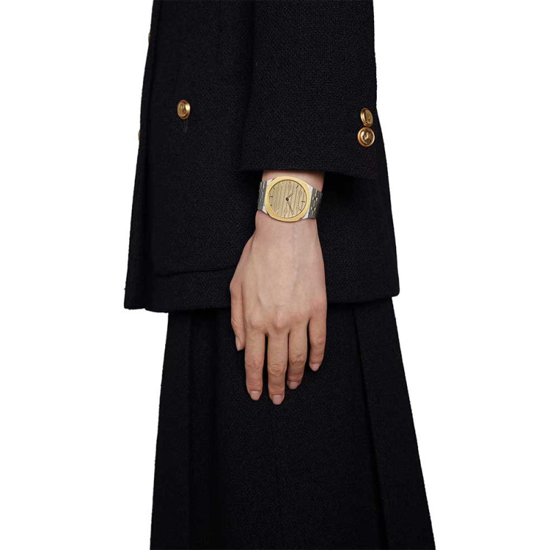 Gucci 25H Quartz Gold Dial Silver Steel Strap Watch for Men - YA163405 Buy Now By Gucci